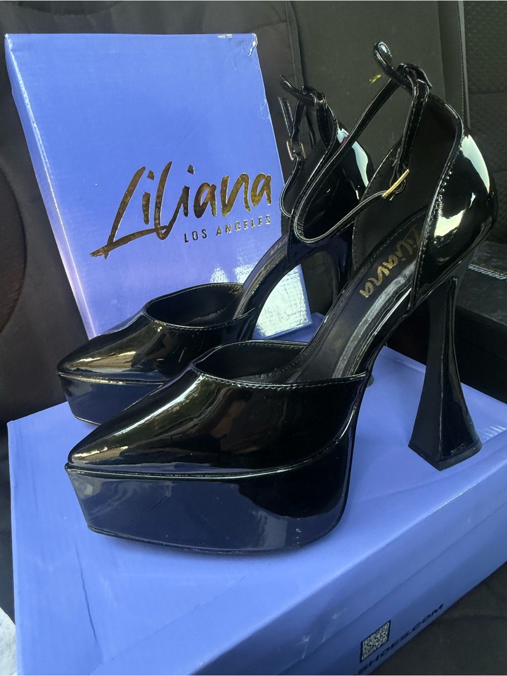 Liliana Black Platform Pumps with Ankle Strap